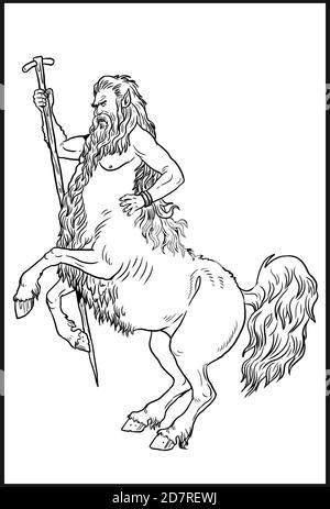 Fantasy Centaur Zeichnung. Fanny halloween Färbung Vorlage. Stockfoto
