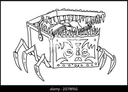 Pirat Brust mit Zähnen Zeichnung. Monster Koffer Färbung Vorlage. Stockfoto