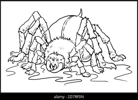 Fantasy-Spinne Zeichnung. Monster Arachnid Färbung Vorlage. Stockfoto