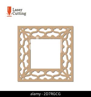 Lasergeschnittene Platte. Vektor-Rahmenschablone für Schnitt auf Lasermaschine. Art Silhouette Design. Vektorkarte Illustration für die Gestaltung von Bilderrahmen Stock Vektor