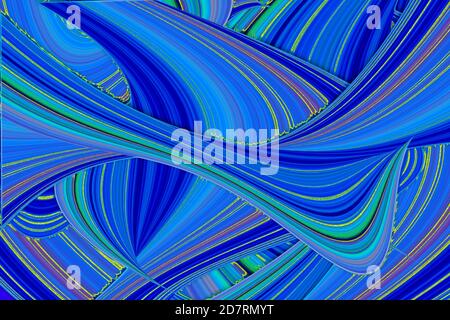 Illustration von mehrfarbigen überlappenden Wendungen und Wirbeln. Abstraktes Muster. Heller dynamischer Hintergrund mit bunten Wellenlinien. Stockfoto