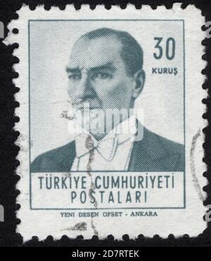 Republik Türkei. Republik Türkei Briefmarke. Republik Türkei historische Briefmarke. Eine Briefmarke gedruckt in der Republik Türkei. Stockfoto