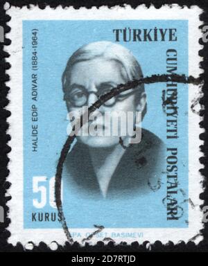 Republik Türkei. Republik Türkei Briefmarke. Republik Türkei historische Briefmarke. Eine Briefmarke gedruckt in der Republik Türkei. Stockfoto