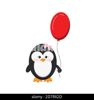 Nettes Baby Pinguin hält Ballon auf weißem Hintergrund isoliert. Stock Vektor