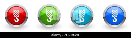 Kranhaken silber metallic glänzend Icons, Satz von modernen Design-Tasten für Web-, Internet-und mobile Anwendungen in vier Farben Optionen isoliert auf whi Stockfoto