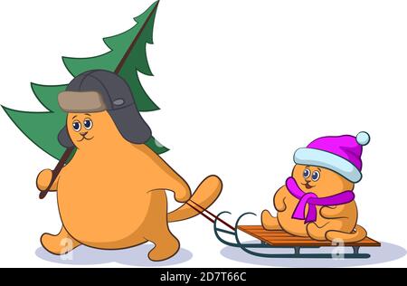 Cartoon Katze mit Weihnachtsbaum Stock Vektor