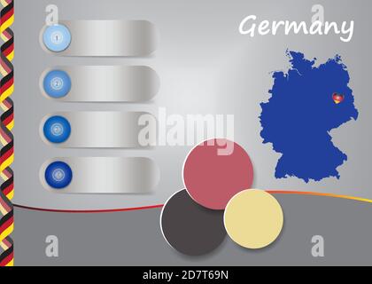 Deutschland Vorlage Vektor zeigt blinde Karte von Deutschland mit vier leeren Etiketten und drei Kreisen bereit für Ihren Text. Stock Vektor