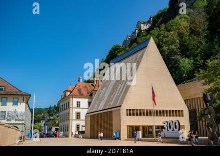 Vaduz, Liechtenstein, 16. August 2018:- der Landtag oder Landtag von Liechtenstein in der Hauptstadt Vaduz Stockfoto