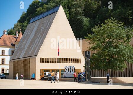 Vaduz, Liechtenstein, 16. August 2018:- der Landtag oder Landtag von Liechtenstein in der Hauptstadt Vaduz Stockfoto