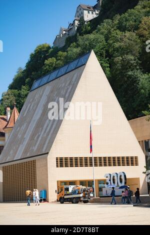 Vaduz, Liechtenstein, 16. August 2018:- der Landtag oder Landtag von Liechtenstein in der Hauptstadt Vaduz Stockfoto