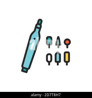 Elektrischer Nagelschneider mit Aufsätzen Farblinie Symbol. Isoliertes Vektorelement. Stock Vektor