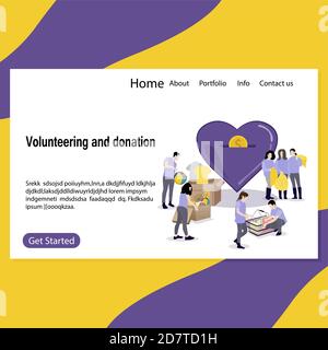 Gemeinnützige Stiftung, Freiwillige sammeln und spenden, Wohltätigkeit oder Hilfe für Menschen und Kinder, Illustration Social Benefactor Web Landing page, Vektor-Hilfe Stock Vektor