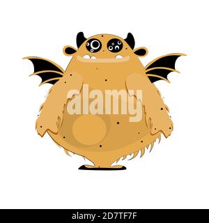 Fell selbstbewusstes Monster mit Flügeln isoliert auf weiß. Vektor Maskottchen halloween, goofy zuversichtlich und wütend Ausdruck, Spielzeug bigfoot Illustration Stock Vektor