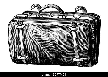 Vintage Travel Suitcase - Original Antique 19. Century Tourism Advertising Design Schwarz-Weiß-Illustrationen von Reisezubehör und Taschen Stockfoto