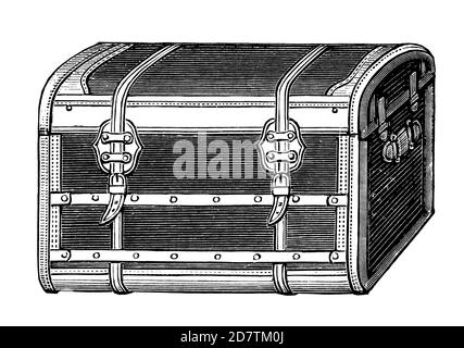 Vintage Travel Suitcase - Original Antique 19. Century Tourism Advertising Design Schwarz-Weiß-Illustrationen von Reisezubehör und Taschen Stockfoto