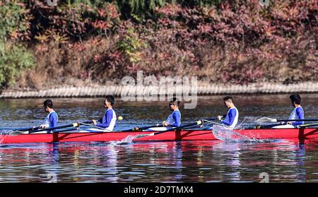 Shenyang, Shenyang, China. Oktober 2020. LiaoningÃ¯Â¼Å'CHINA-der 3. Shenyang International Rowing Open Wettbewerb endet am 18. Oktober 2020 in Shenyang, Provinz Liaoning. Am selben Tag wurde das große Finale ''Guan Gong vs. Qin Qiong''' zwischen dem Ruderteam der Jimei Universität und dem Drachenbootteam des Shenyang Sports Bureau, dem Gewinner des 10. Shenyang Dragon Boat Grand Prix, gestartet. Am Ende gewann das Ruderteam der jimei University. Quelle: SIPA Asia/ZUMA Wire/Alamy Live News Stockfoto