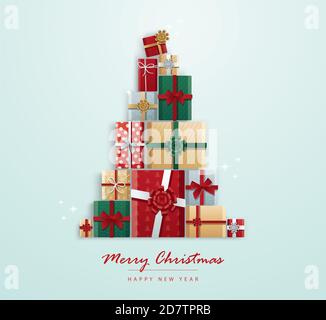 Geschenkbox in Weihnachtsbaumform Stockfoto