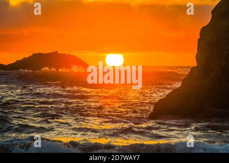 Bandon Strand bei Sonnenuntergang, Oregon - USA Stockfoto