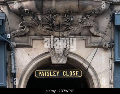 Paisley Close Schild, Edinburgh, Schottland, UK Stockfoto