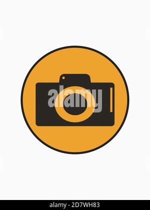 Kamerasymbol in einem gelben Kreis. Isoliertes Objekt. 3D-Rendering Stockfoto