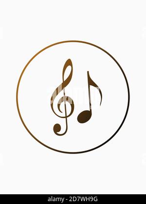 Symbol für isolierte Musik. Violinschlüssel und musikalische Note in einem Kreis. 3D-Rendering Stockfoto