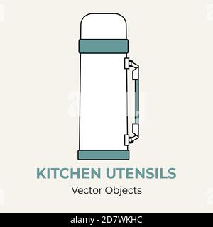 Thermos Thermoflasche Vakuumkolben einfache Form Vektor Abbildung. Vektorlinie Illustration isoliert Logo Symbol Geschirr Stock Vektor