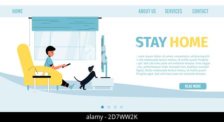 Webseite der Social-Media-Kampagne „Bleib zuhause“ Stock Vektor