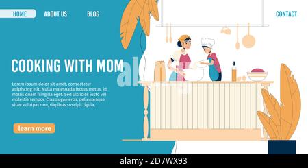 Mutter Kind Kochen zusammen in der Küche zu Hause Stock Vektor