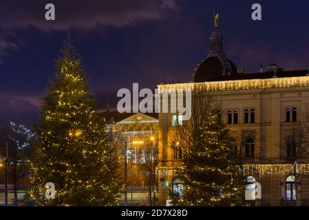 König Tomislav Platz am Abend in der Stadt Zagreb, Kroatien Stockfoto