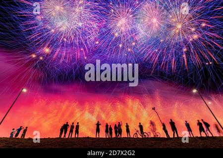 Fireworks Festival am See Bundek, Zagreb, Kroatien. Stockfoto