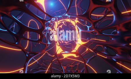 Futuristische Technologie abstrakter Science-Fiction-Hintergrund. Organische Moleküle, die im Raum schweben. 3D-Rendering-Bild. Stockfoto