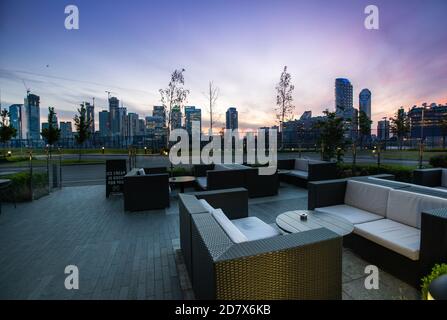 London Großbritannien - 15. Mai 2019: Blick vom VIP das InterContinental Hotel in O2 North Greemit Blick auf Canary Wharf Stockfoto