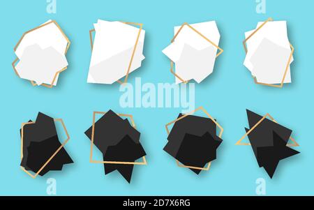 Abstraktes polygonales geometrisches weißes und schwarzes Banner mit goldenem Rahmen. Leere Vorlage für jedes Design. Kartentext. Luxus dekorative moderne Polyeder Rahmen Element isoliert Vektor Illustration Stock Vektor