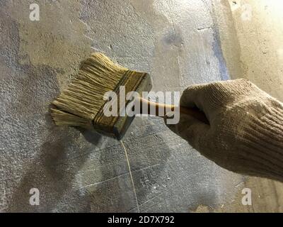 Primer Prozess der Beton Nahaufnahme. Stockfoto