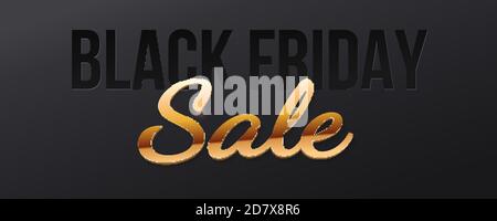 Sale Banner für Black Friday. Goldener volumetrischer Text auf dunklem Hintergrund. Vektor-3d-Illustration. Stock Vektor