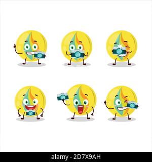 Fotograf Beruf Emoticon mit gelben Murmeln Zeichentrickfigur Stock Vektor