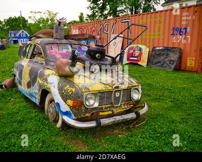 Kunstwerke aus dem Heidelberger Projekt von Künstler Tiree Guyton verwendet recycelte Häuser und Materialien Stockfoto