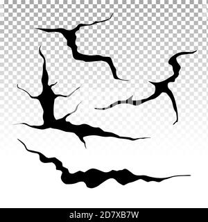 Bodenrisse gesetzt. Erdbeben und Bodenrisse, Lochwirkung, Craquelure und beschädigte Wandstruktur. Vektor-Illustrationen Erdbeben, Absturz, Zerstörung Stock Vektor