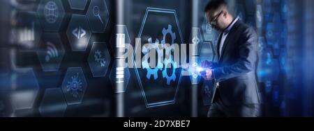 Gear 3D Technologie Business Machine Learning und künstliche Intelligenz Konzept. Stockfoto