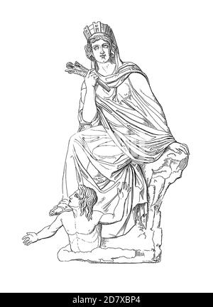 Stich aus dem 19. Jahrhundert, der Tyche von Antiochien darstellt, Bronzestatue von Eutychides (4. Jahrhundert v. Chr.). Illustration veröffentlicht in Systematischer Bilder Atlas Stockfoto