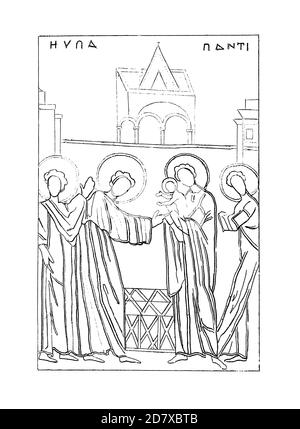 Antike Gravur aus dem 19. Jahrhundert mit Relief aus der Basilika St. Paul vor den Mauern in Rom, Italien. Illustration veröffentlicht in Systematischer Stockfoto