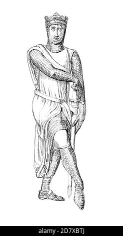 Antike Illustration aus dem 19. Jahrhundert, die das Denkmal von Robert Curthose in der Gloucester Cathedral, England, darstellt. Gravur veröffentlicht in Systematischer Bi Stockfoto