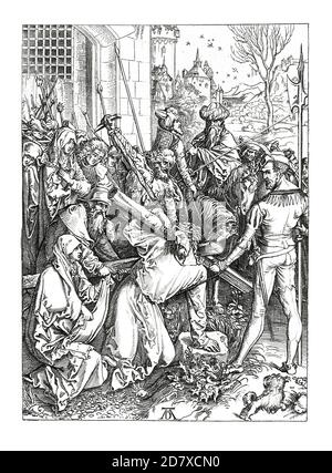 Abbildung des Kreuztragenden Christus aus dem 19. Jahrhundert, Gemälde von Albrecht Durer (datiert 1498). Stich veröffentlicht in Systematischer Bilder bei Stockfoto