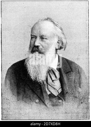 Porträt von Johannes Brahms - einem deutschen Komponisten, Pianisten und Dirigenten der Romantik. Illustration des 19. Jahrhunderts. Weißer Hintergrund. Stockfoto