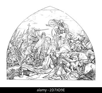 Illustration aus dem 19. Jahrhundert, die Karl den Großen in der Schlacht von Cordova im Jahre 778 darstellt, Gemälde von Alfred Rethel (datiert 1849/50). Rethel war deutsche Geschichte Stockfoto