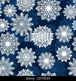 Vektor Indigo Blau Ornamental Schneeflocke Nahtloses Muster Stock Vektor