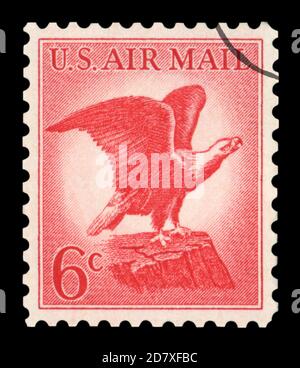 Vereinigte STAATEN VON AMERIKA - CIRCA 1963: Eine gebrauchte US Air Mail-Briefmarke, mit einer Illustration des legendären "Bald Eagle", ca. 1963. Stockfoto