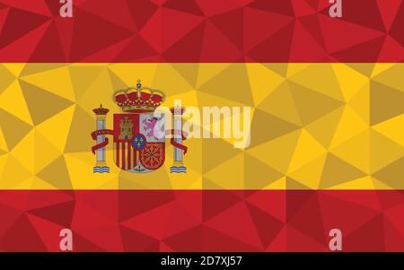 Low Poly Spanien Flagge Vektor-Illustration. Dreieckige spanische Flagge Grafik. Die spanische Landesflagge ist ein Symbol der Unabhängigkeit. Stock Vektor