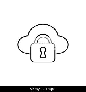 Cloud-Sicherheit Vorhängeschloss-Technologie einzelnes isoliertes Symbol mit Linie oder Umrissstil Stock Vektor
