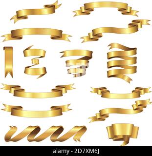 Set von schönen festlichen Goldbändern. Gold glänzende Band Banner Set. Stock Vektor